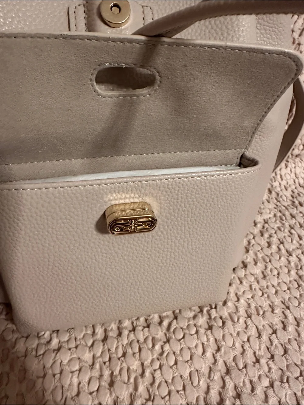 Furla Pebbled Leather Drawstring Backpack - Light Cream